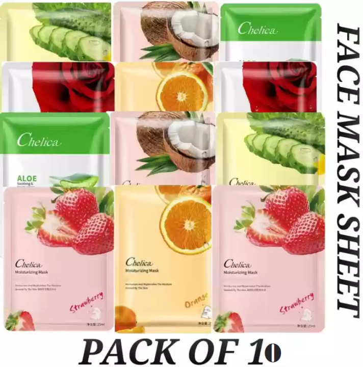 10Pcs Face Sheet Mask Sets Fresh Fruit Face Care Sheet Masks Hydrating Anti-aging Oil Control Acne Treatment Facial Mask Skin Care Set