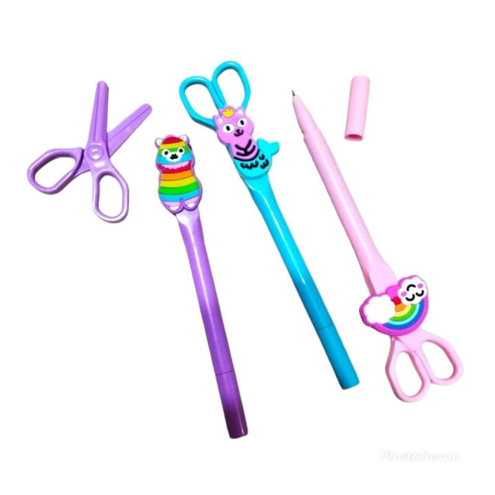 01 Pc Scissor Pen With Rainbow/Kitty Shape Gel Pen Kids Student Gifts ...