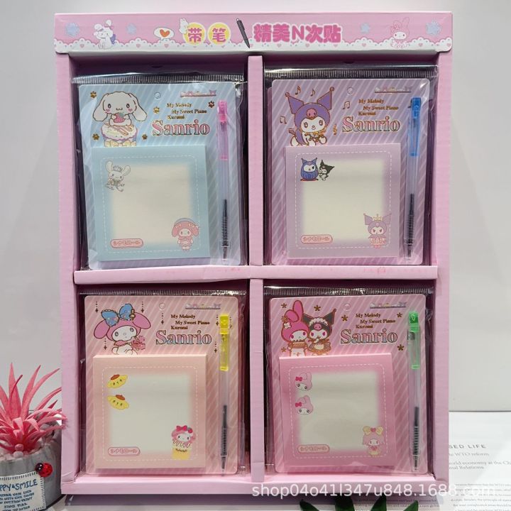 New cartoon Sanrio sticky note set, cute with pen, sticky note paper, small notebook, note-taking stick-in, student message sticker