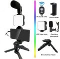 Vlogging Kit Accessories for Mobile Phone DSLR Camera Video Recording with Tripod Shoot Mic 360 LED Remote Selfie Light for Live Streaming Short Film. 