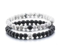 Pack of 1 pair (2 pcs) Black & White Agate Energy Stone Beads Distance Bracelet Set Couple Bracelet Special Set By TOS with a cute Box. 