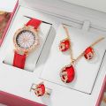 Chic and Timeless 5pcs Diamond Watch Set for Women with Leather Bracelets and Quartz Wristwatch for Ladies and Girls. 