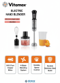Vitamax 4 in 1 Hand Blender Machine 1000W Powerful Motor 12-Speed Immersion Blender with Egg Beater Milk Frother, Chopper juicermachine 100% Copper Motor | 4 Blades | Chopper + Whisk + Measuring Cup | Hand Mixer for Kitchen Use – Model VM-818. 