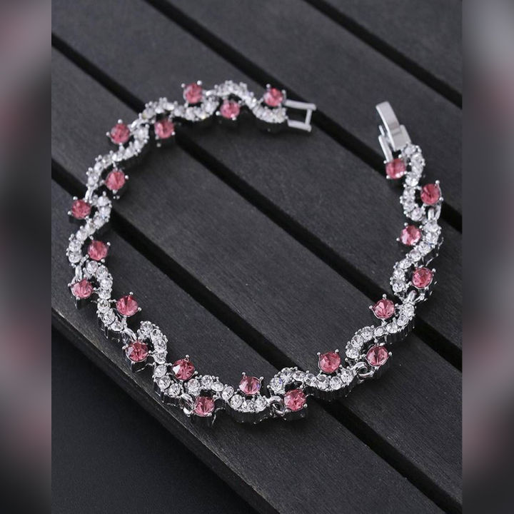 Luxury Silver Crystal Bracelet Rhinestone Charm Women Jewelry  - Pink Cib01