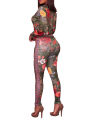 2 PCS Womenﾡﾯs Floral Printed Outfits, Flower Pattern Long-Sleeves Jacket + Skinny Pants  Tracksuit Set for Club, Party, Sports. 