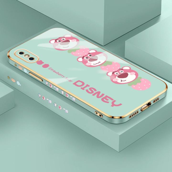 YIWESAN Case For iPhone XR Case Cartoon Cute Lotso Bear Side New Design Phone Case Square Edge Pattern Silicone Softcase Luxury Plating Casing Full Cover Camera Shockproof Protection Cases