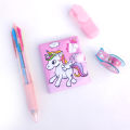 Cute Unicorn diary set with highlighter Tape and 3 in 1 Ball Point Pen A complete Gift stationery set school| Cute stationary items for girls. 