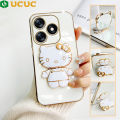 UCUC for Tecno Spark 10 Spark 10C Back Cover Cute kitty Mirror Multifunction Folding Bracket Luxury 6D Plating Case Soft Silicone Square Phone Cases for Boys for Girls. 