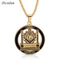 Freemason Necklace Gold Stainless Steel Free Mason Necklace Masonic Symbols Pendant Jewelry Men Hip Hop Freemasonry Male Gift. 