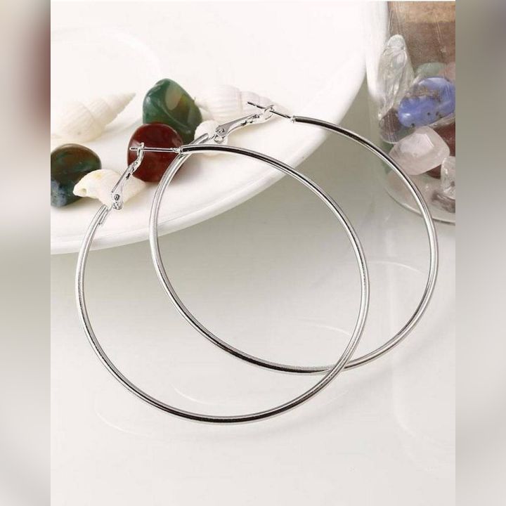 Round Hoop Silver Earring For Girls