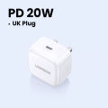 UGREEN 20W PD Fast USB-C Wall Charger with Cable - Power Delivery Charging Block for iPhone 16/15 Pro Max, Galaxy S25/S24 Ultra (White/Blue/Black) - Compact Size & Safe Charging. 