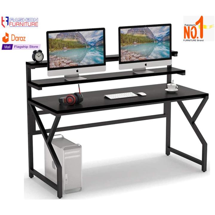 Computer Desk with Monitor Stand, 48 Inch Large Modern Office Desk Gaming Table Studying Writing Desk Workstation with Hutch for Office & Home Office, Black