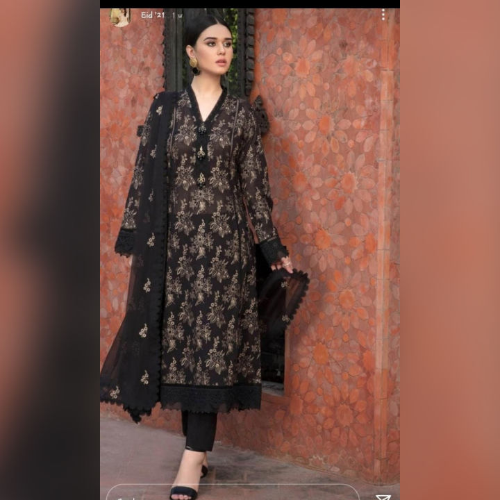 Embroidered Chiffon Black Unstitched Dress with Embroided Net Dupata (SRCHI-35)