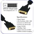 DVI-D 24+1 Dual Link Male to Male Digital Video Cable Gold Plated with Ferrite Core Support 2560x1600 for Gaming, DVD, Laptop, HDTV and Projector 6 Feet ( Branded Used ). 