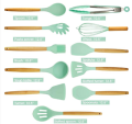 12Pcs-Silicone Kitchenware Set Kitchen Utensils Cooking Sets Non-stick Spatula Silicone Kitchen Tools with Wooden Handle Heat Resistant Non-Toxic BPA Free. 