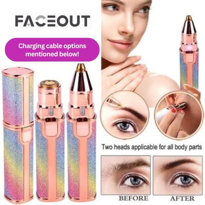 FACEOUT - Original Facial Hair Remover Machine – High Quality Rechargeable Eyebrow Trimmer – Portable Electric Lipstick Shape Razor for Women – 1 in 1 & 2 in 1 Eyebrow Trimmer Variants – Smooth & Gentle Hair Removal Tool – Safe for All Skin Types