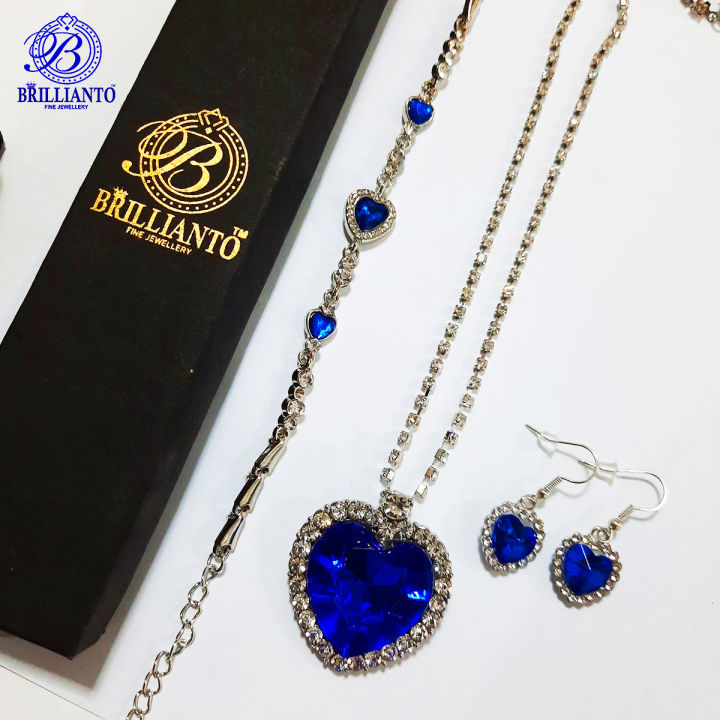 3 Pcs Titanic Blue Necklace Earrings Bracelet Set For Girls Best Gift Locket Metal Chain Simple Stylish Never Fade Pendant Jewelry Set for Girls