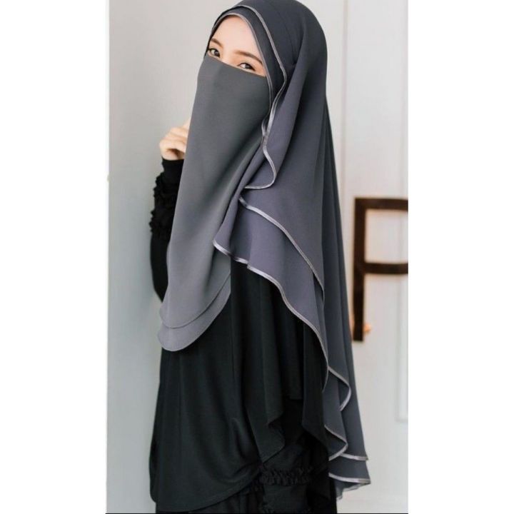 beautiful instant double loops hijab scarf with naqab for girls & womens