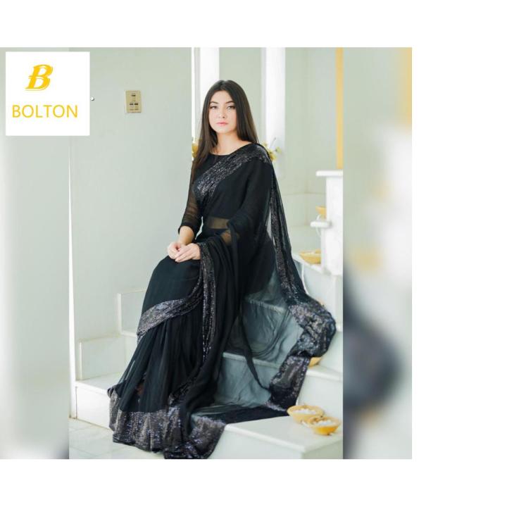 Stylish Black Chiffon saree for women and girls
