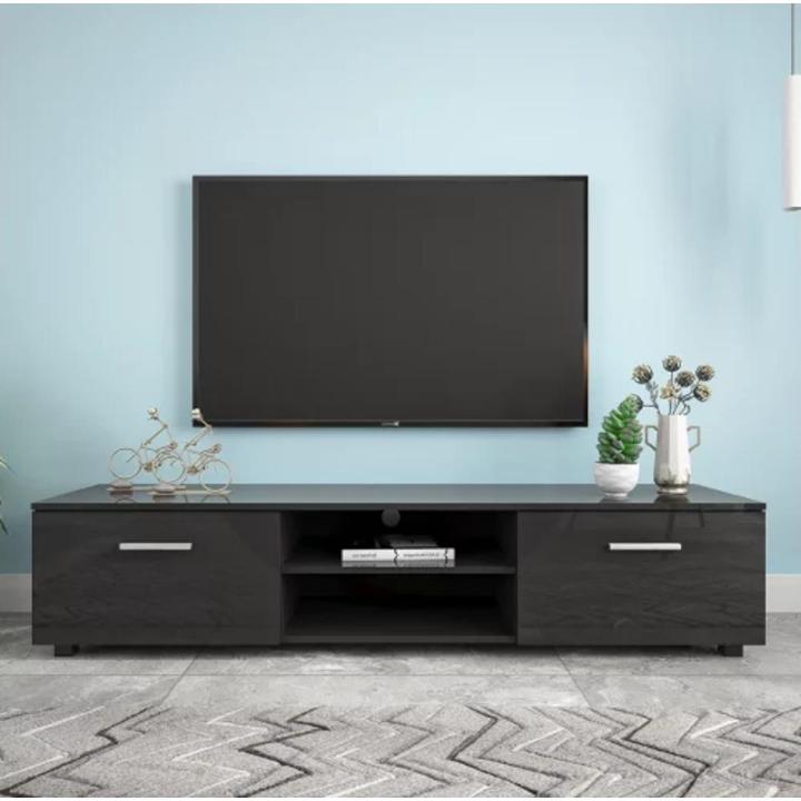 TV Console Table  for Up to 60 Inch TV s ,   2 Storage Cabinet with Open Shelves for Living Room Bedroom,Black