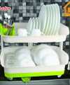 Double Layer Dish Rack with Water Drainer Random Colors length 20 inch height 14 inch width 13 inch. 