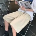 Men Solid Casual Shorts Loose Wide Leg Knee Length Summer Breathable Fashion Simple Trousers Korean Style Silk Satin Thin Bottom. 