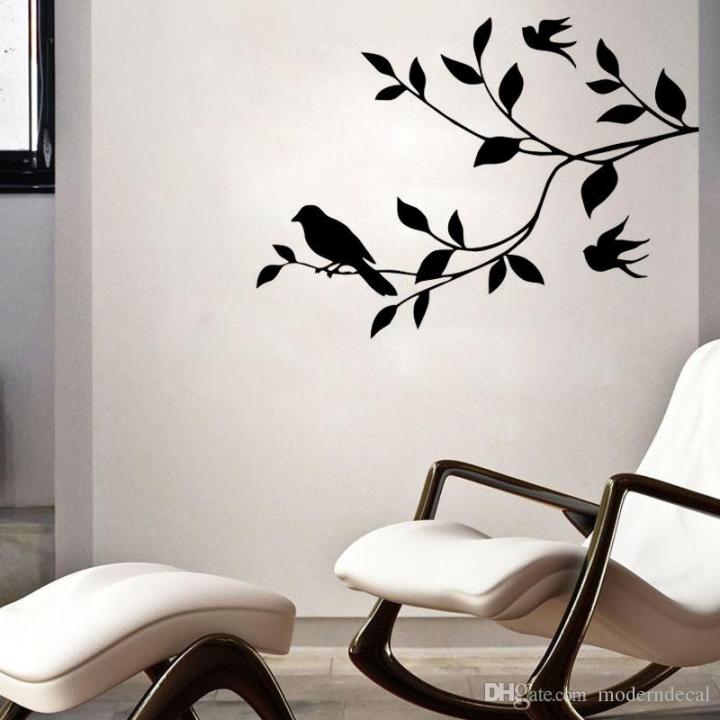 Rising Arts 2 x 1.5 feet; birds leaves branch designed Wall Stickers for Decor Lovers 2 x 1.5 Feet- Black