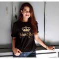 Black Customize Name Printed Cotton Half Sleeves T Shirt For Women. 