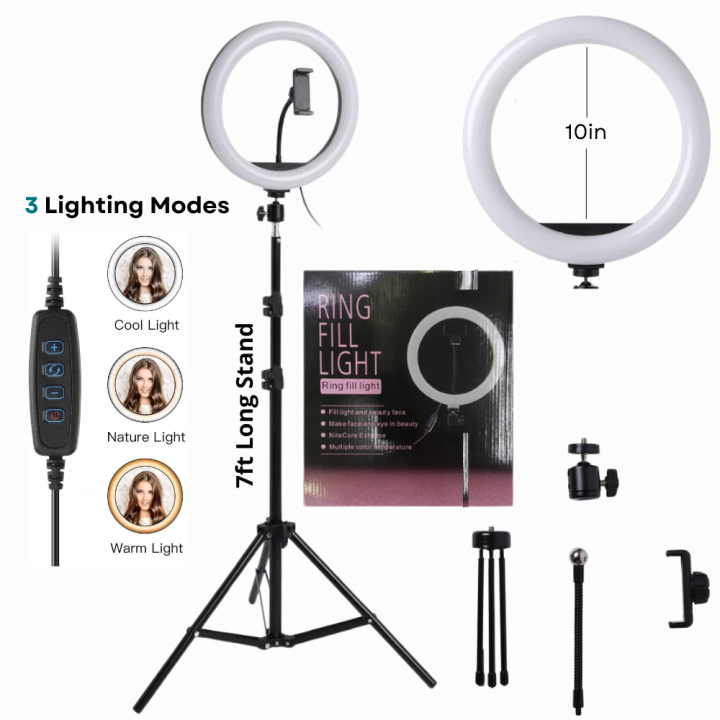Ring light - Tripod Stand - 26CM Selfie LED Ring Light 7 Feet Tripod Stand & Mobile Phone Holder 26 CM ring light with Best Quality 7ft Aluminum tripod Stand for videos Photography Tiktok Light youtube Light 26cm Ringlight 7feet Tripod Stand