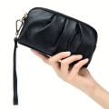 Elegant Genuine Leather Handheld Bag – Women’s Dual Zipper Wallet for Phone & Essentials. 