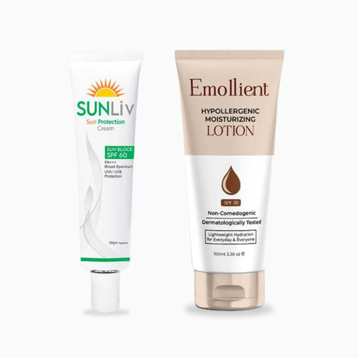 Winter Care Duo - (For Men & Women) Emollient Moisturizing Lotion With SPF 20 and SunLiv Sun Protection Cream With SPF 60