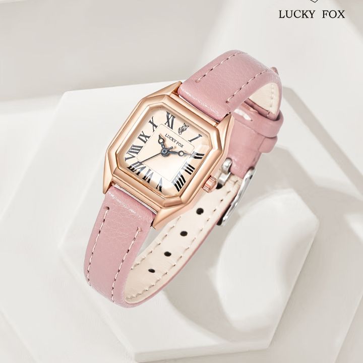 LUCKYFOX Casual Polygon Pointer Quartz Watch Retro Fashion Analog PU Leather Wrist Watch For Women Girls