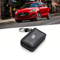 Leather Zipper Car Key Pouch With Metal Hook And Keyring -Suzuki Logo-. 