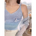 Pure Desire Wind Rainbow Stripe Contrasting Strap Women's Knitted Shirt Summer Niche Design Butterfly Sleeveless Top. 