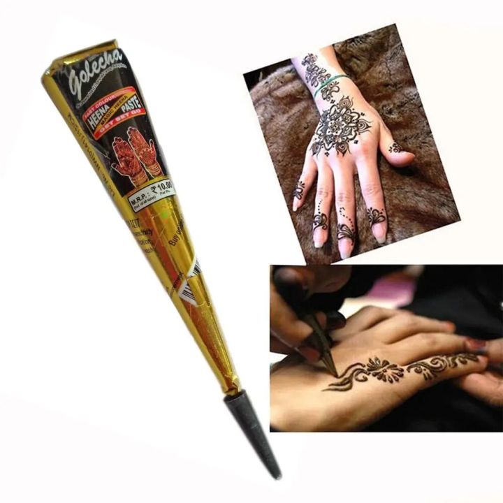 Cone Shaped Body Art Ink Tattoo Temporary Herbal Golecha Henna Black Brown White Paste Flash Paint Makeup Tattoo Cream 25g