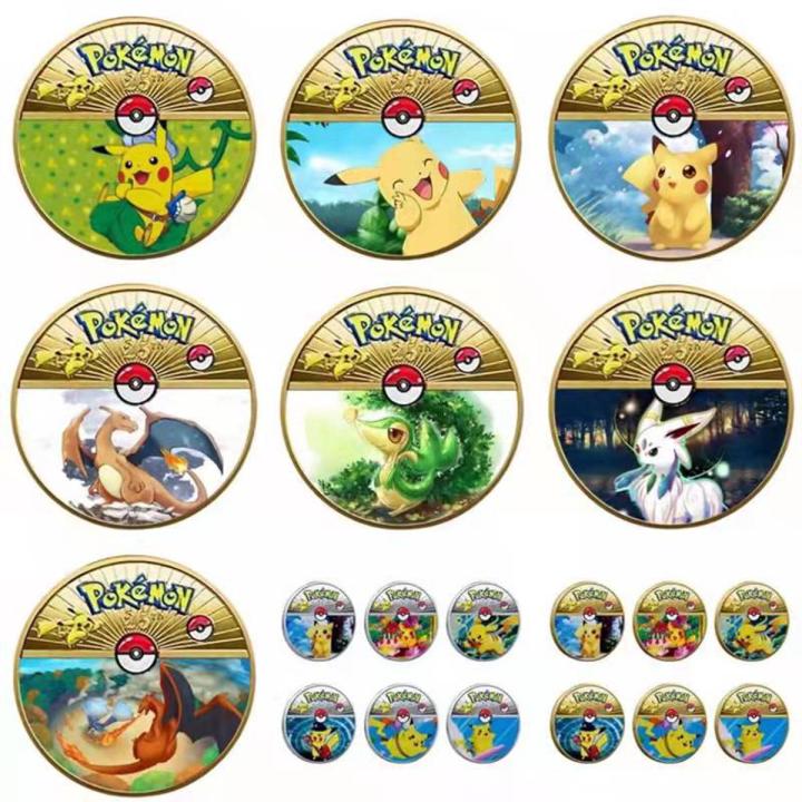 New Pokemon Anime Gold Plated Gold Coin Game Commemorative Coin Pikachu Gold Coin Game Collection Pokemon Cards Christmas