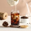 500ml Glass Cups with Bamboo Lids and Glass Straw, Round Glass Mug With Handle, Straw & Wooden Lid, Drinking Glass, Adorable Glass Cups with Lids and Straw, Glass Tumbler Coffee Cup Coffee Mug. 