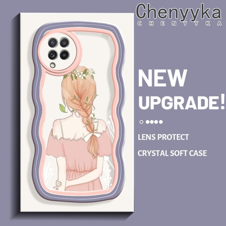 chenyyka%20For%20Samsung%20galaxy%20A22%204G%20A22%205G%20M22%20Case%20Cartoon%20Cute%20Girl%20back%20Lovely%20Cream%20Wave%20Border%20Soft%20Clear%20Shockproof%20Phone%20Cases%20Creative%20Camera%20Transparent%20Casing%20Simple%20Silicone%20Protective%20Cover%20-%20Image%202