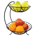 High quality double layer Iron fruit basket for kitchen in black, Fruit basket stand for dinning table, Multi-functional drainage basket for home and kitchen accessories organizer. 