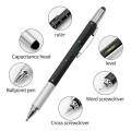 7 in 1 Multi functional Touch Screen Stylus Ballpoint Pen with Screwdriver Spirit Level Scale Ruler - Black. 