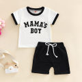 Baby Boys 2Pcs Summer Outfits, Short Sleeve Letter Print T-Shirts + Pocket Shorts Set. 
