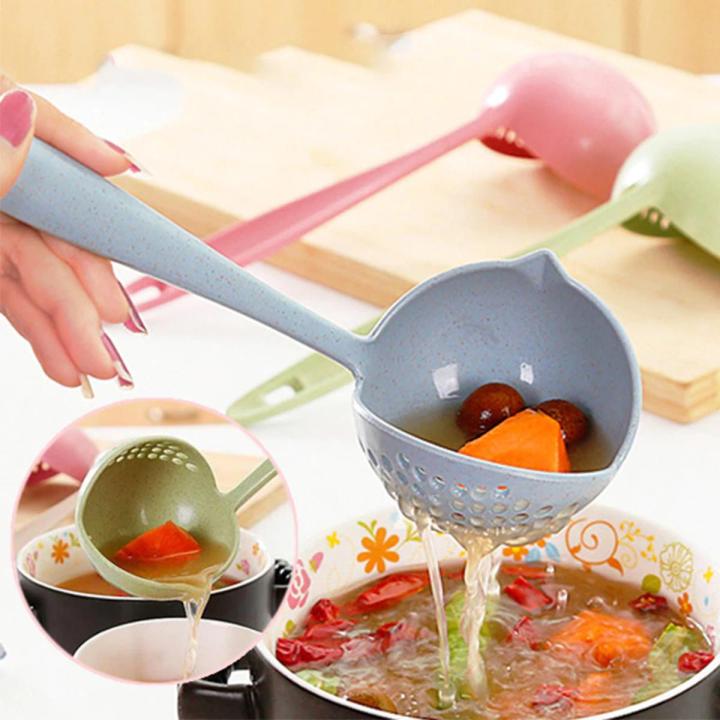 2 in 1 Spoon Strainer Long Handle Soup Spoons Cute Tableware Cooking Plastic Ladle Tableware