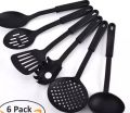 Pack Of 6 Non Stick Cooking Spoons - Black. 