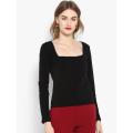 Jersey Cotton Full sleeves Black Square neck t shirt for girls. 
