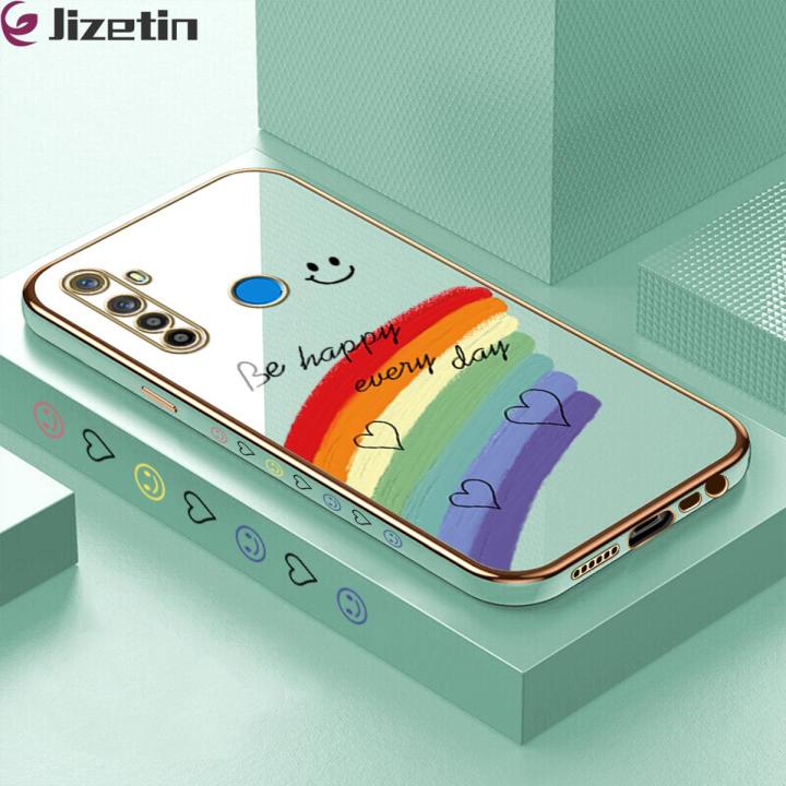 Jizetin (Free Lanyard) for Realme 5 / 5I / 5S / 6I Back Cover Rainbow Luxury 6D Plating Case Side Pattern Soft Silicone Square Phone Cases