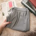 Ice Silk Wide-Leg Pants Women Cool Sweatpants Summer Thin Pleat Loose Straight Pants Office Lady Casual Drawstring Long Trousers. 