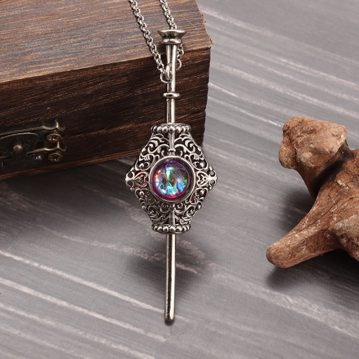 Fashion Wand and Sorcerer||||'s Stone Pendant Necklace Ladies Magic Costume Pendant Wizard World Magic Apprenticeship School Gift