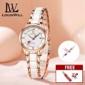 LouisWill Ladies Fashion Watch Retro Quartz Watch 30M Waterproof Watch Ceramics Thin Strap Watch Roman Numerals Dial Watches Luxury Design Watch Wristwatch with Calender Luminous Pointers. 