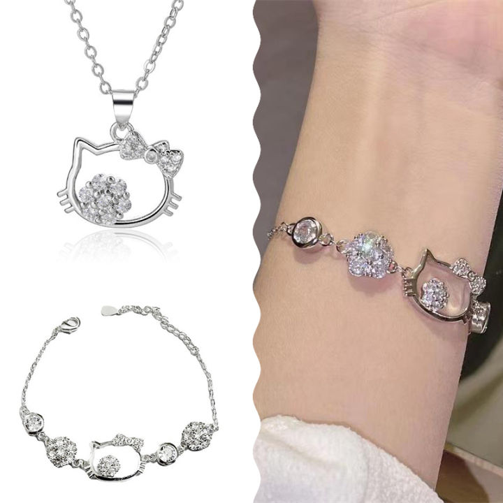 Hello Kitty Bracelet Kawaii Sanrio Diamond Cute Jewelry Anime Peripheral Necklace For Friend Girlfriend Birthday Jewelry Gift Qoddess