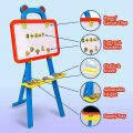 3in1 Learning Easel Double Sided Black And White Drawing Board Magnetic Board and Chalkboard Art Activity Drawing for Artist with Learning Magnetic Alphabet And Numbers Chalk and Eraser. 